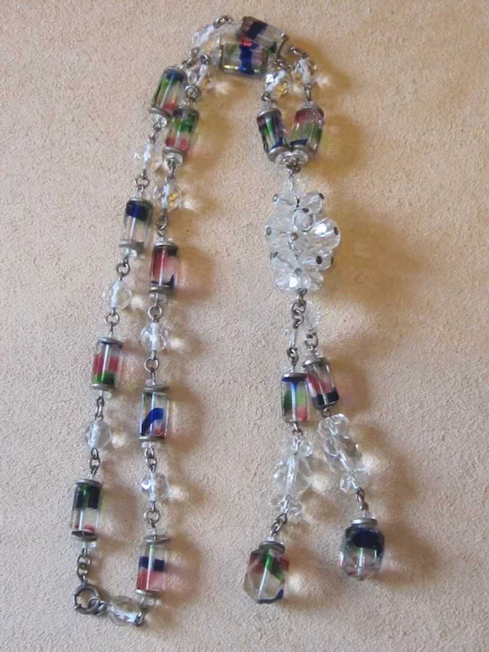 Unusual Vintage Rainbow Glass and Crystal Bead Ne… - image 2