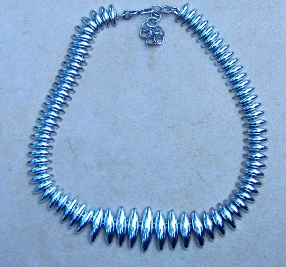 Monet- Sleek Moderne Silver Tone Vintage Necklace - image 2