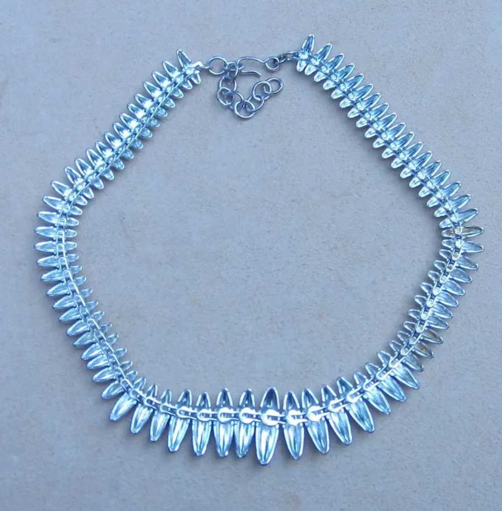 Monet- Sleek Moderne Silver Tone Vintage Necklace - image 3