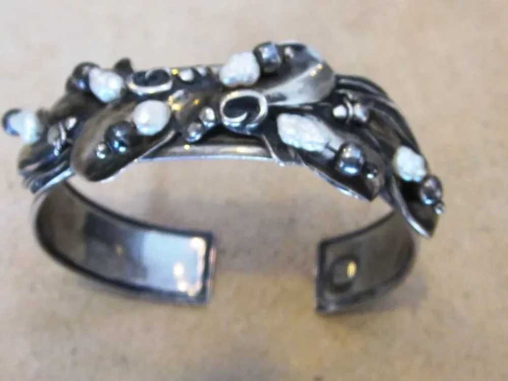 Sterling and Seed Pearl  Signed Vintage Cuff Brac… - image 4