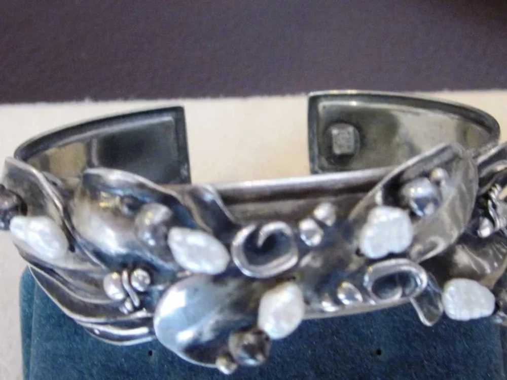 Sterling and Seed Pearl  Signed Vintage Cuff Brac… - image 5