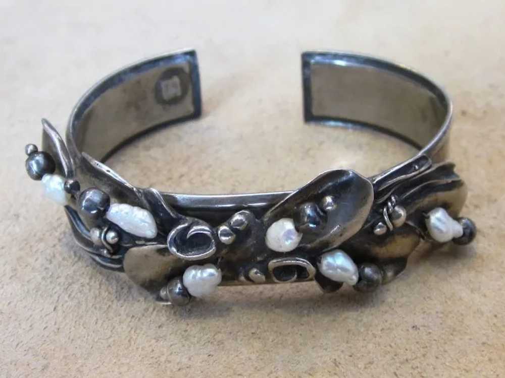 Sterling and Seed Pearl  Signed Vintage Cuff Brac… - image 6