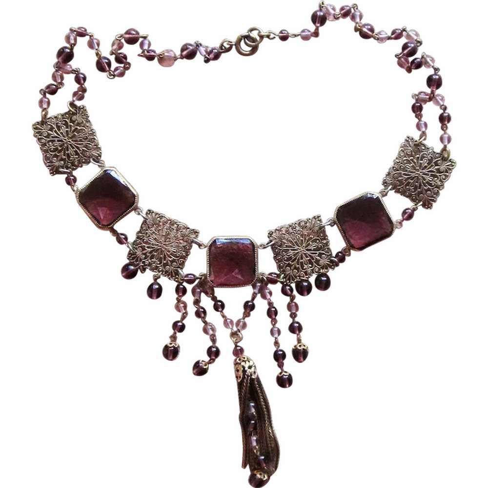 Czech Purple Drippy Art Deco  Vintage Necklace - image 1