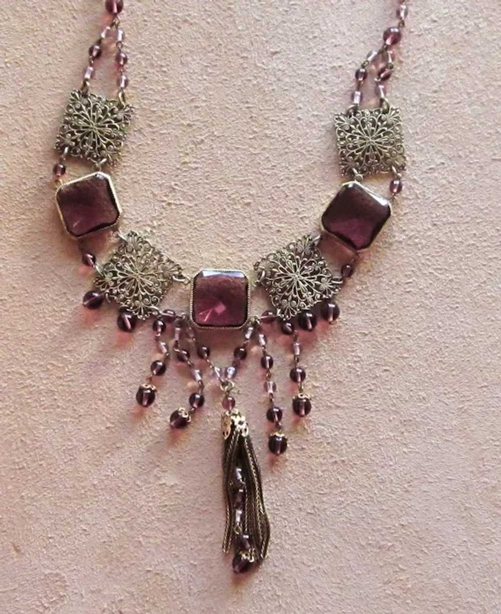 Czech Purple Drippy Art Deco  Vintage Necklace - image 2