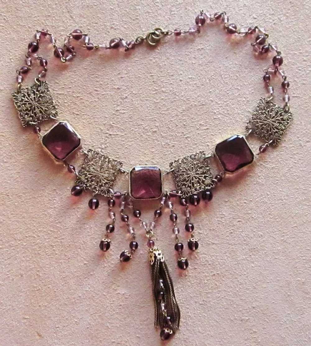 Czech Purple Drippy Art Deco  Vintage Necklace - image 3