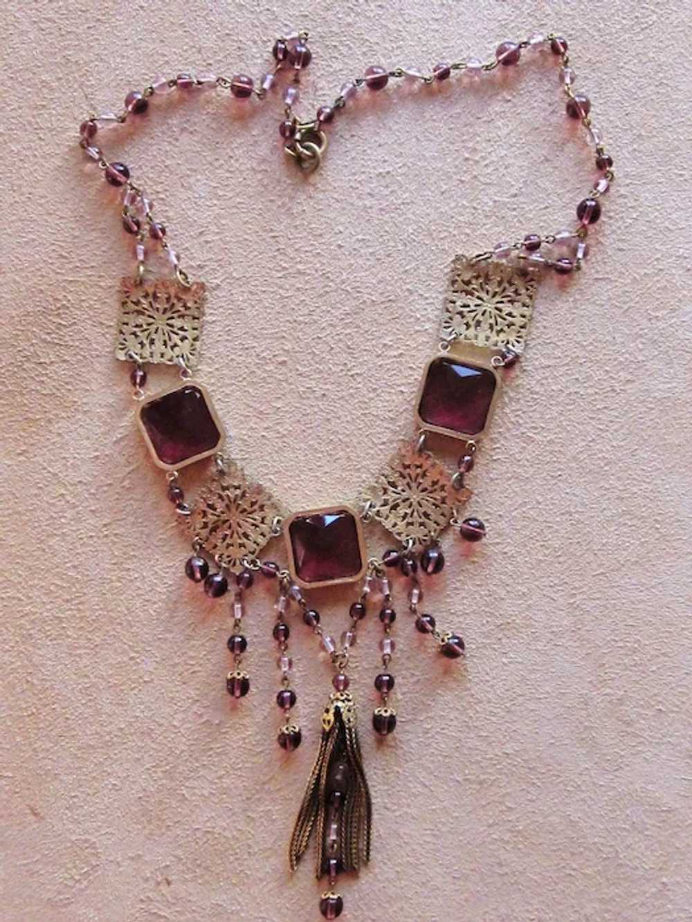 Czech Purple Drippy Art Deco  Vintage Necklace - image 4
