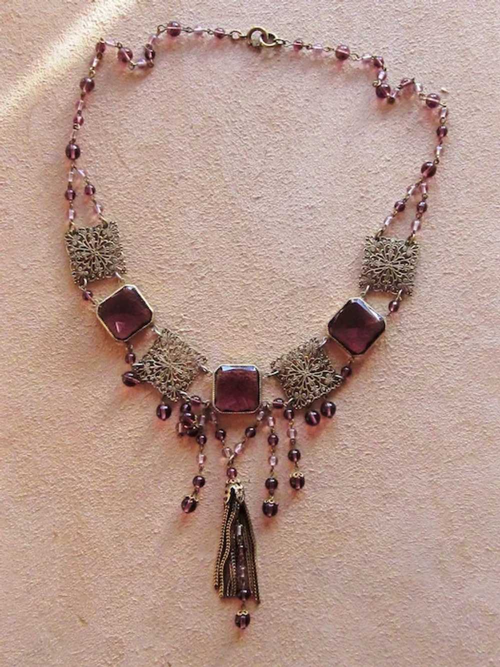 Czech Purple Drippy Art Deco  Vintage Necklace - image 5