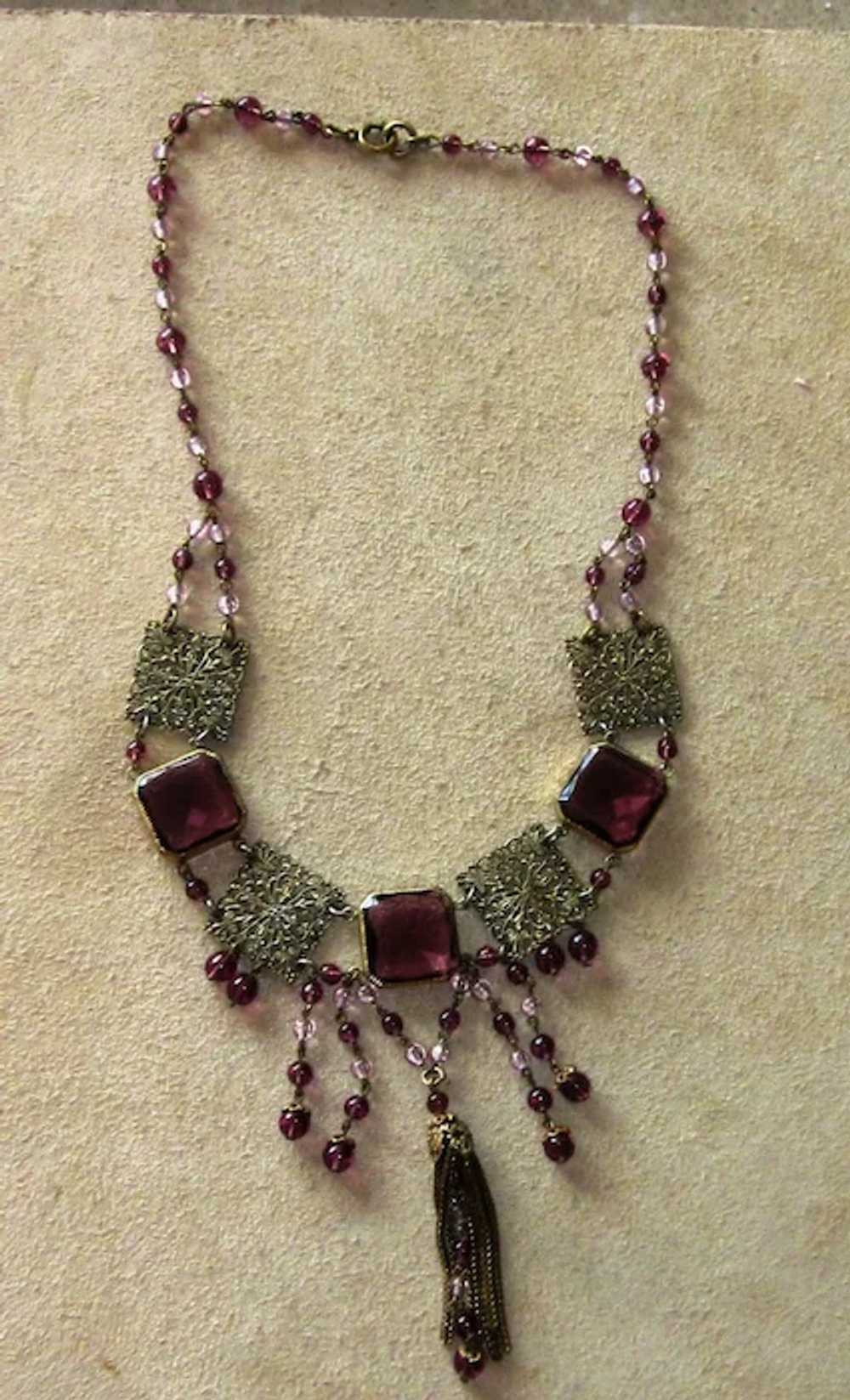 Czech Purple Drippy Art Deco  Vintage Necklace - image 6