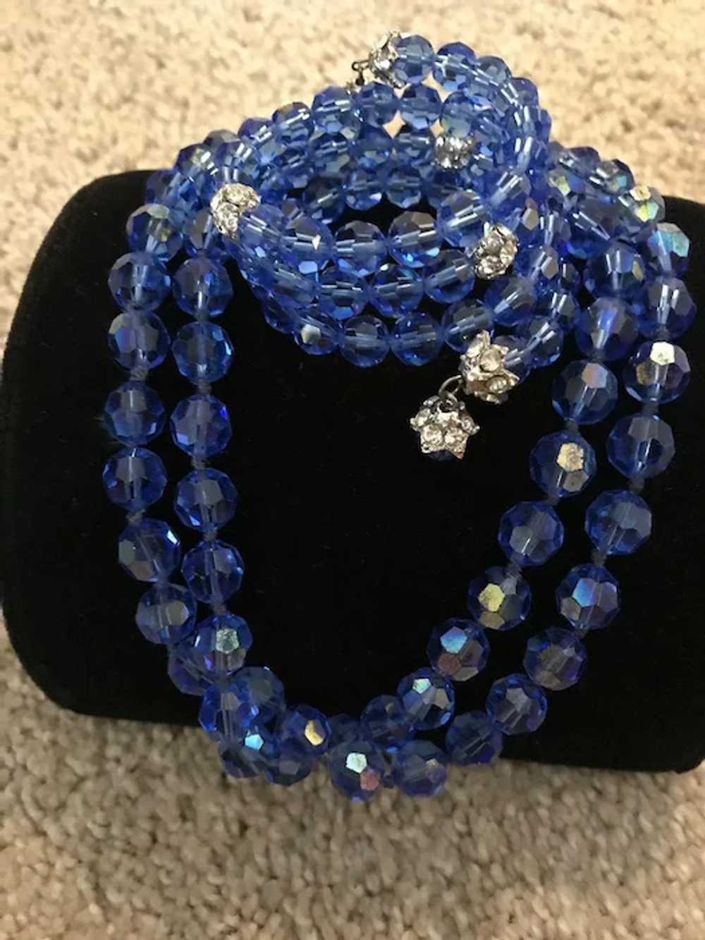 Stunning Blue Vintage Long Necklace and Bracelet - image 2