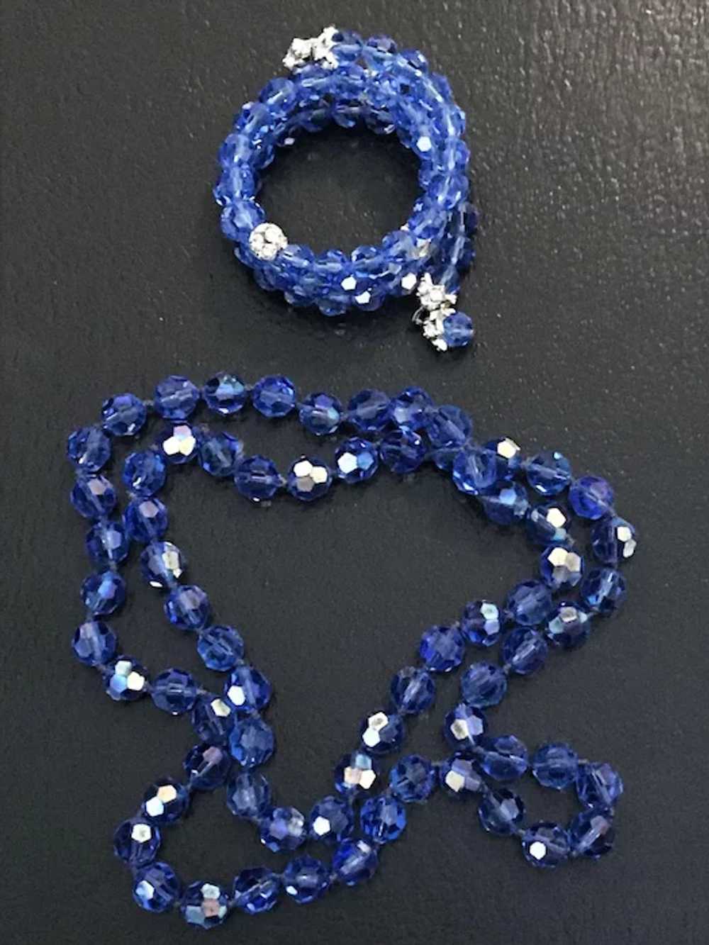 Stunning Blue Vintage Long Necklace and Bracelet - image 5