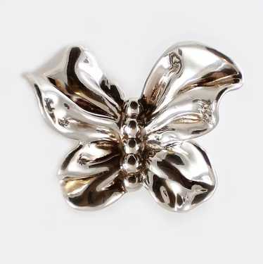 Sterling Butterfly 3 - D Ruffled Puffy Brooch