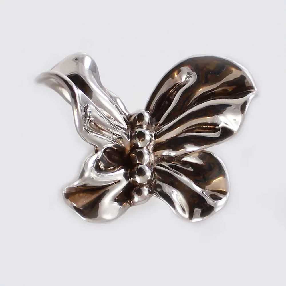 Sterling Butterfly 3 - D Ruffled Puffy Brooch - image 2