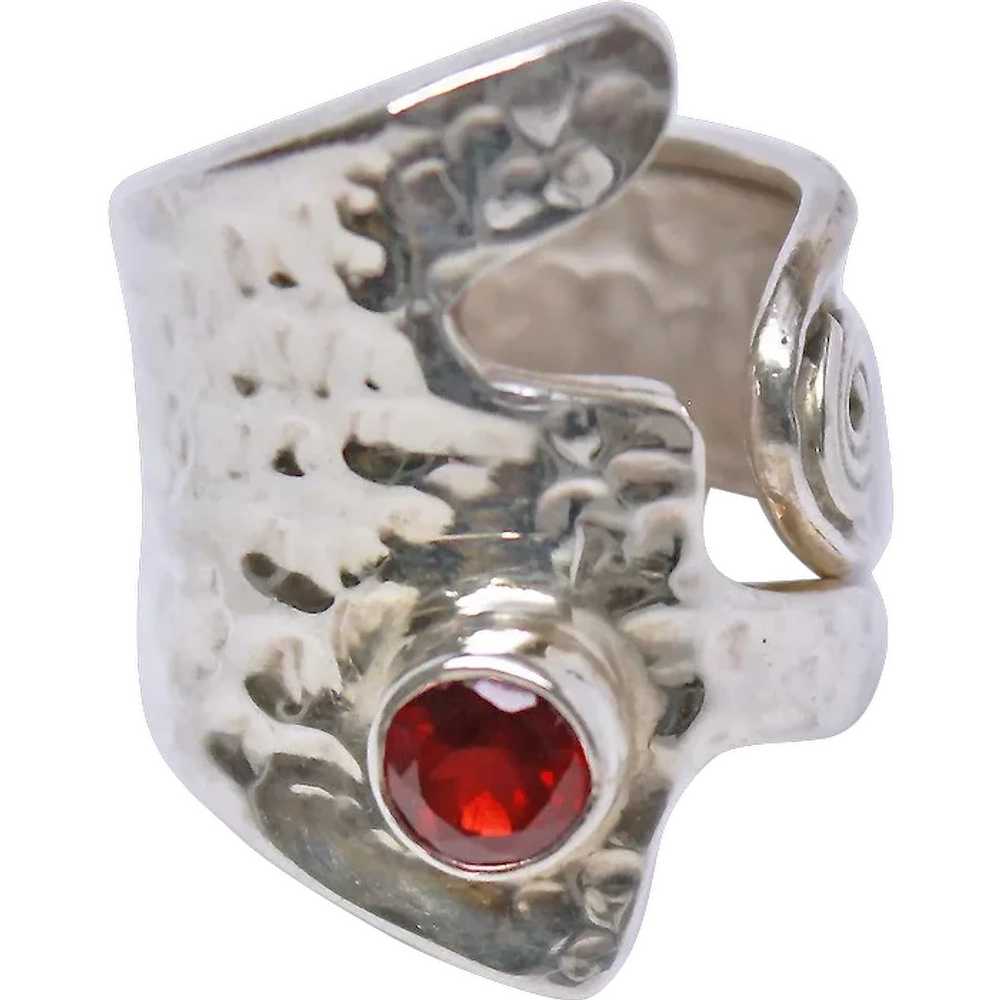 Abstract Garnet Polished Hammered Sterling Silver… - image 1