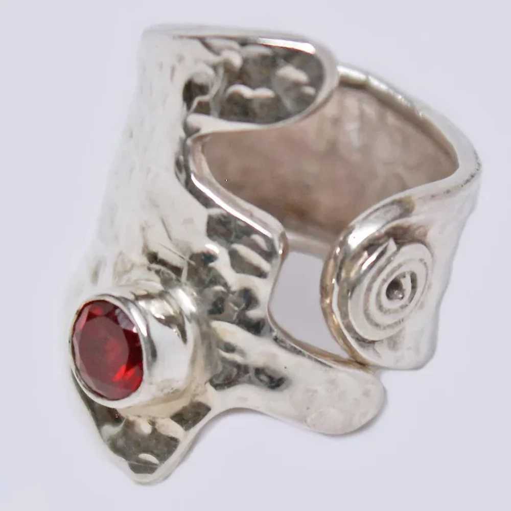 Abstract Garnet Polished Hammered Sterling Silver… - image 5