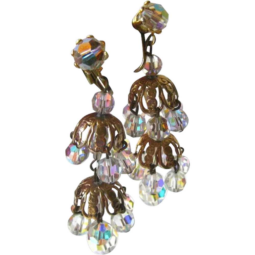 Layered Crystal Chandelier Earrings Extra Long / … - image 1