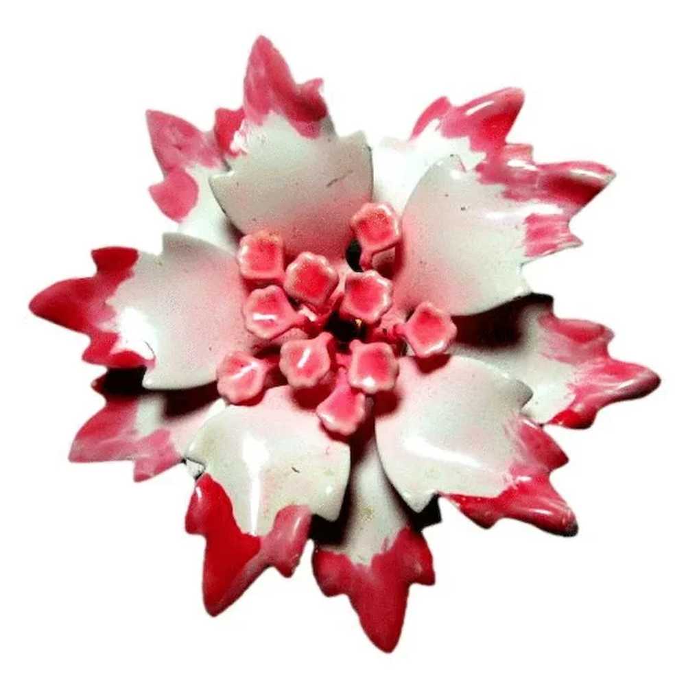 Pink Enamel Vintage Flower Brooch - image 1