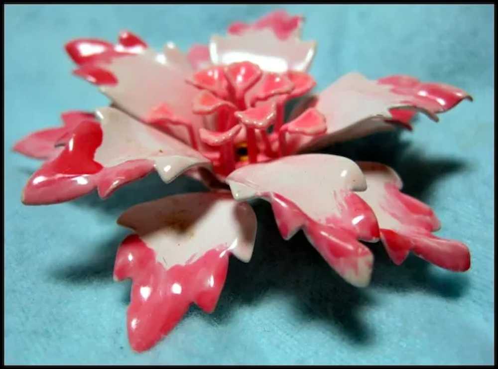 Pink Enamel Vintage Flower Brooch - image 2