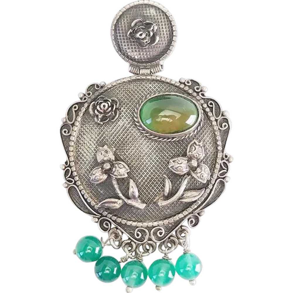 Vintage sterling silver jade Japan China ? ornate… - image 1