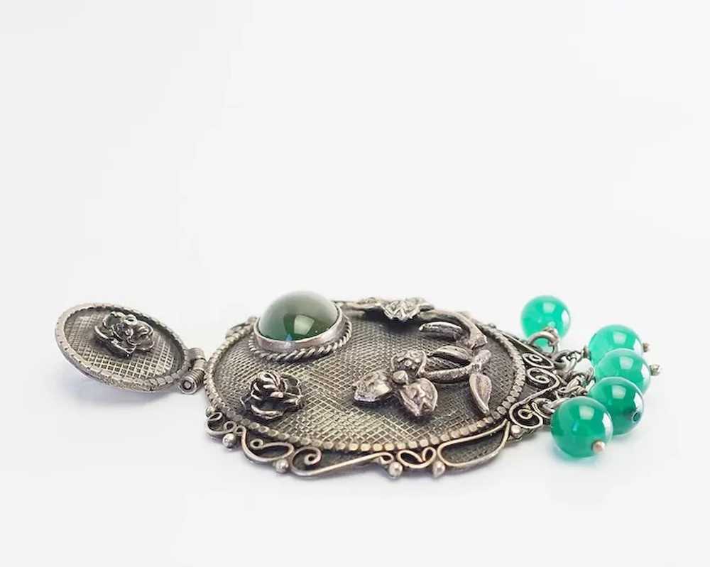 Vintage sterling silver jade Japan China ? ornate… - image 2