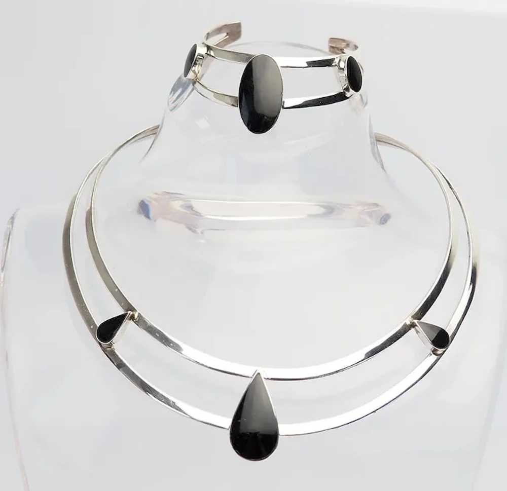 Vintage sterling silver modernist black onyx neck… - image 3