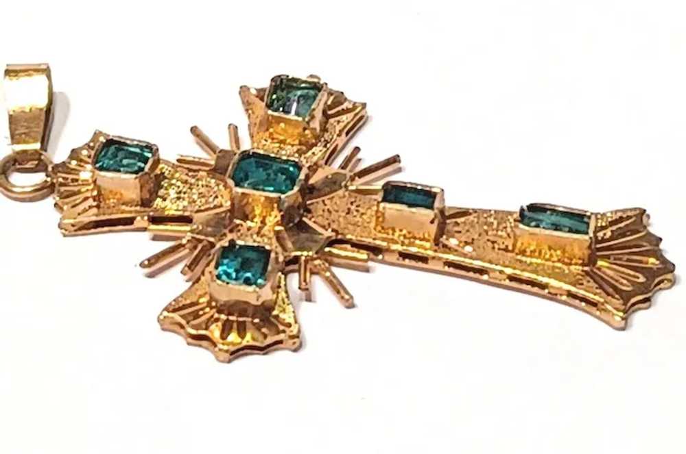 Natural Colombian Emerald & 18K Gold Cross Pendan… - image 2