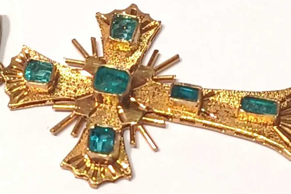 Natural Colombian Emerald & 18K Gold Cross Pendan… - image 3