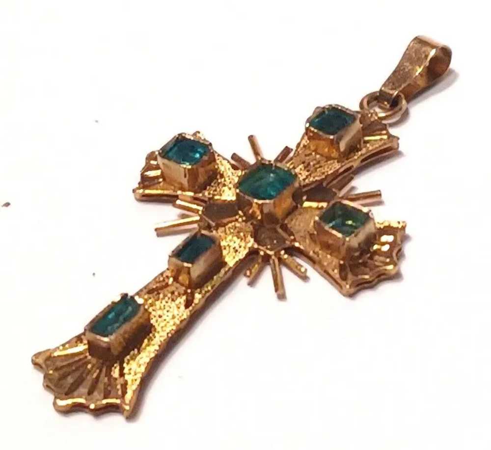 Natural Colombian Emerald & 18K Gold Cross Pendan… - image 4