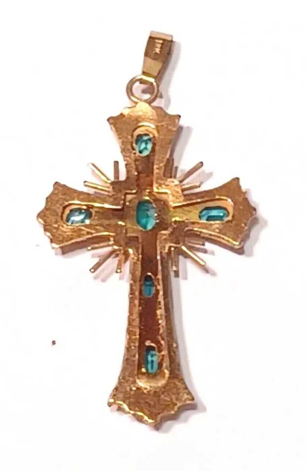 Natural Colombian Emerald & 18K Gold Cross Pendan… - image 5