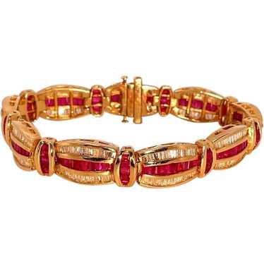 NATURAL VIVID RED Ruby Diamond Statement Bracelet 