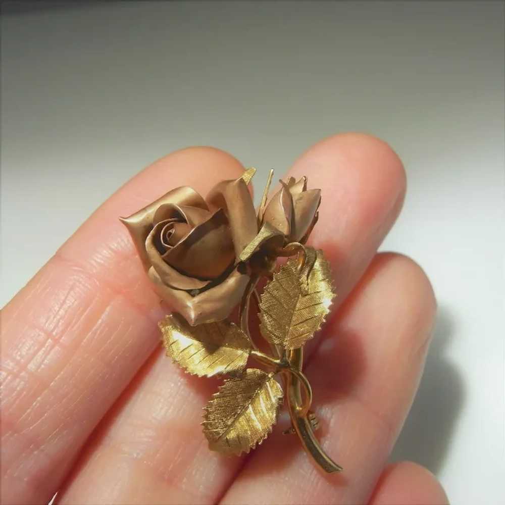 Rose Pin Brooch 14K Rose Gold Yellow Gold Multito… - image 3