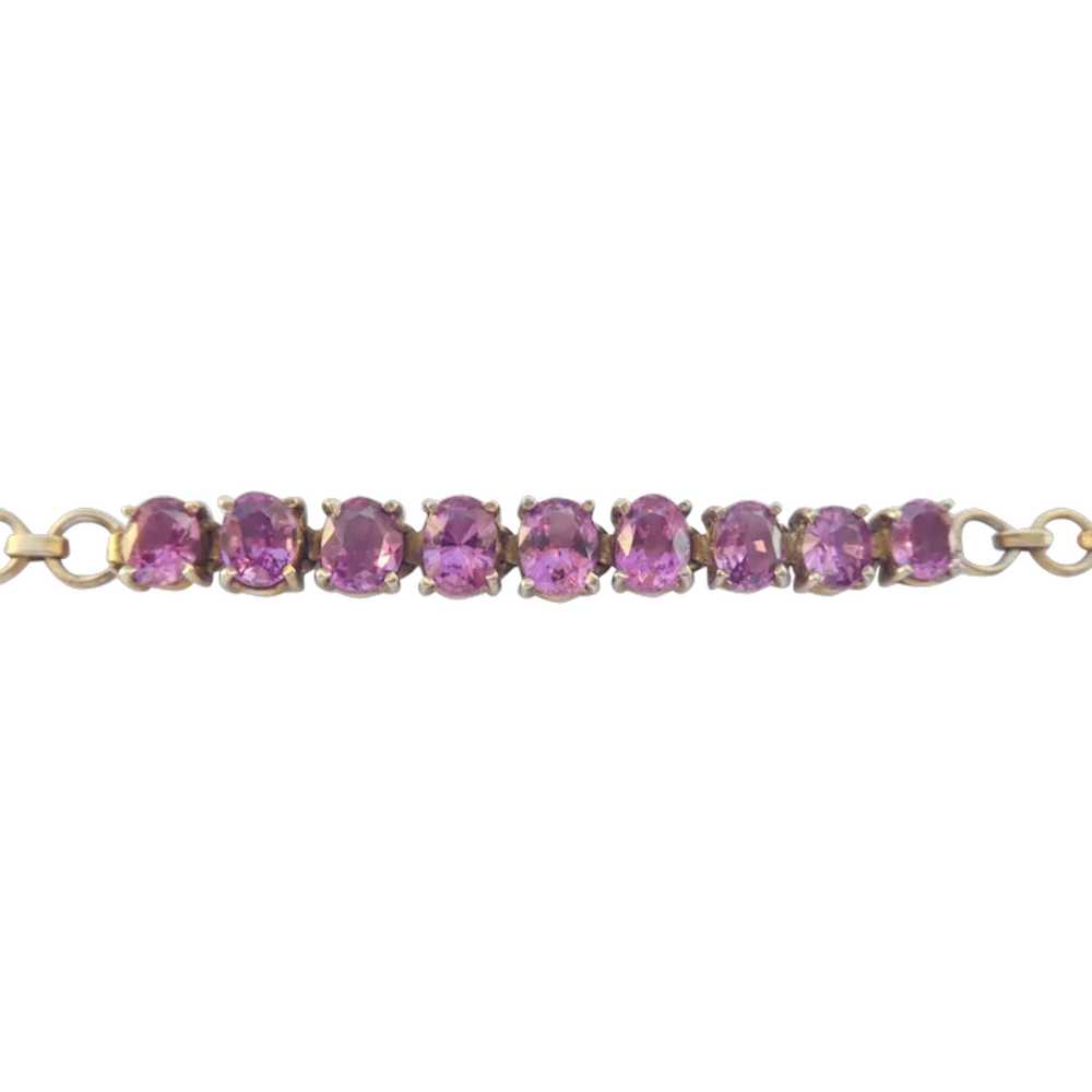 Antique 9ct 9K Gold Amethyst Line Bracelet - image 1