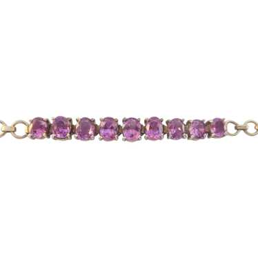 Antique 9ct 9K Gold Amethyst Line Bracelet - image 1