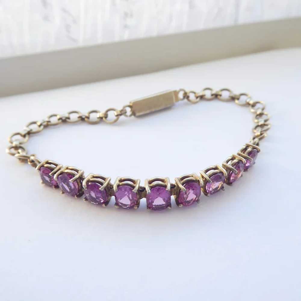 Antique 9ct 9K Gold Amethyst Line Bracelet - image 2