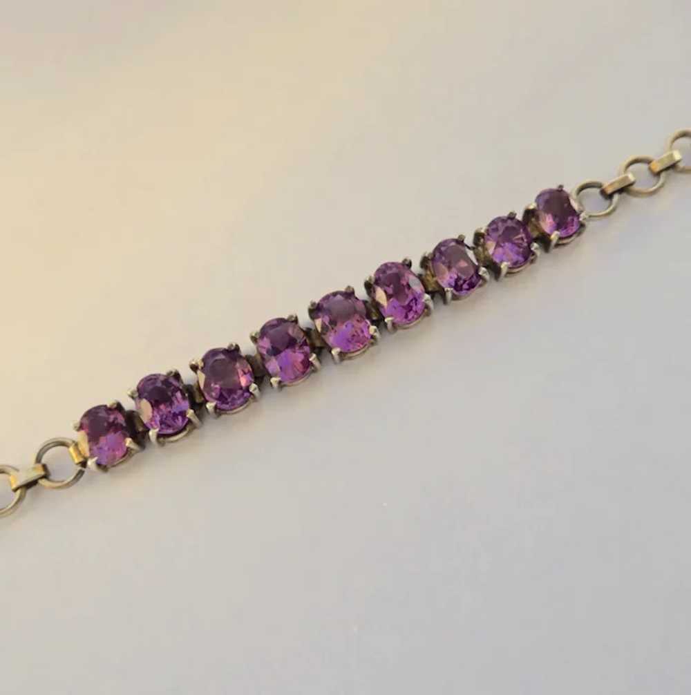 Antique 9ct 9K Gold Amethyst Line Bracelet - image 4