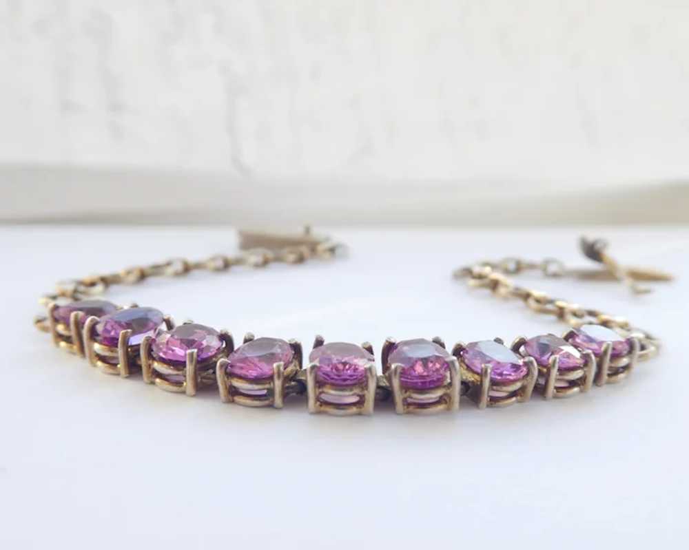 Antique 9ct 9K Gold Amethyst Line Bracelet - image 5