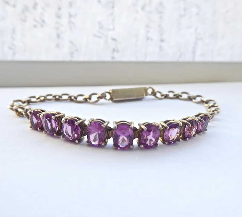 Antique 9ct 9K Gold Amethyst Line Bracelet - image 6