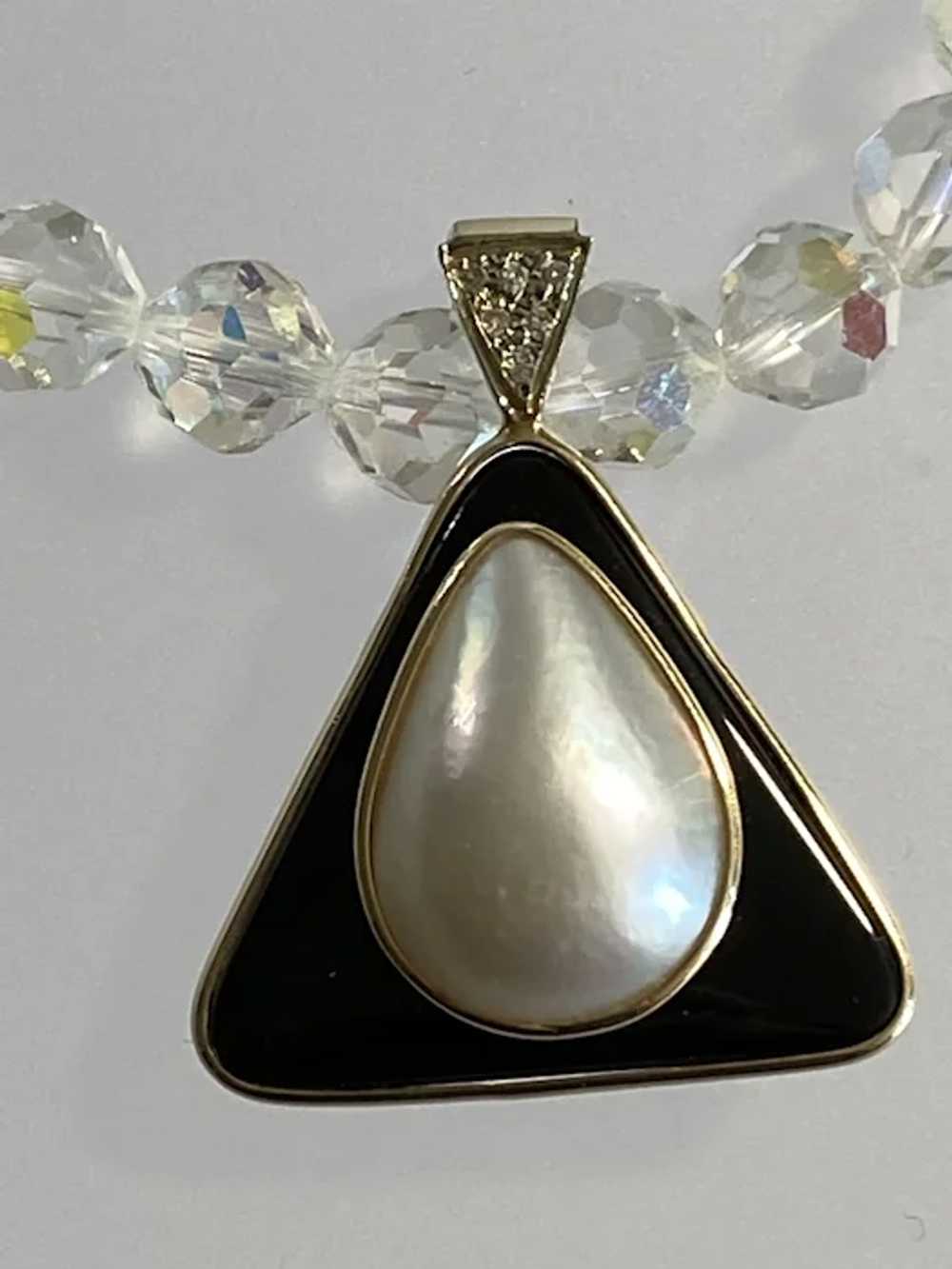 14K Yellow Gold Onyx and Pearl Pendant w/Enhancer - image 7