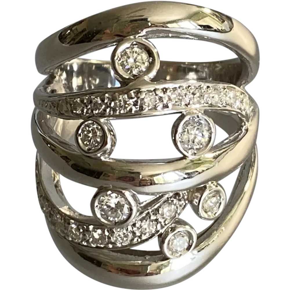 14K White Gold Asymmetrical Diamond Ring - image 1