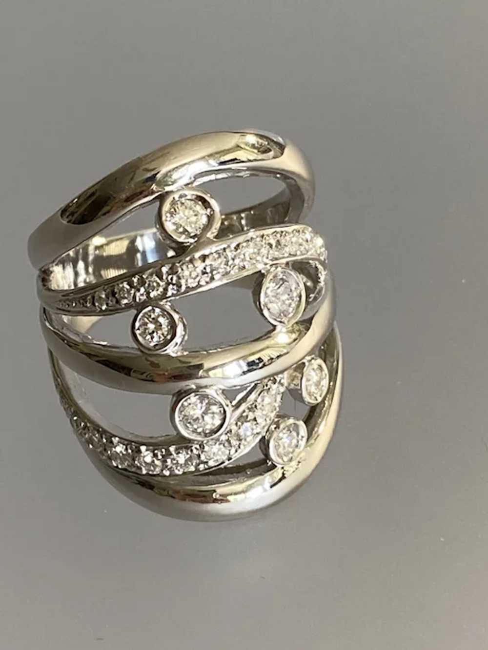 14K White Gold Asymmetrical Diamond Ring - image 2