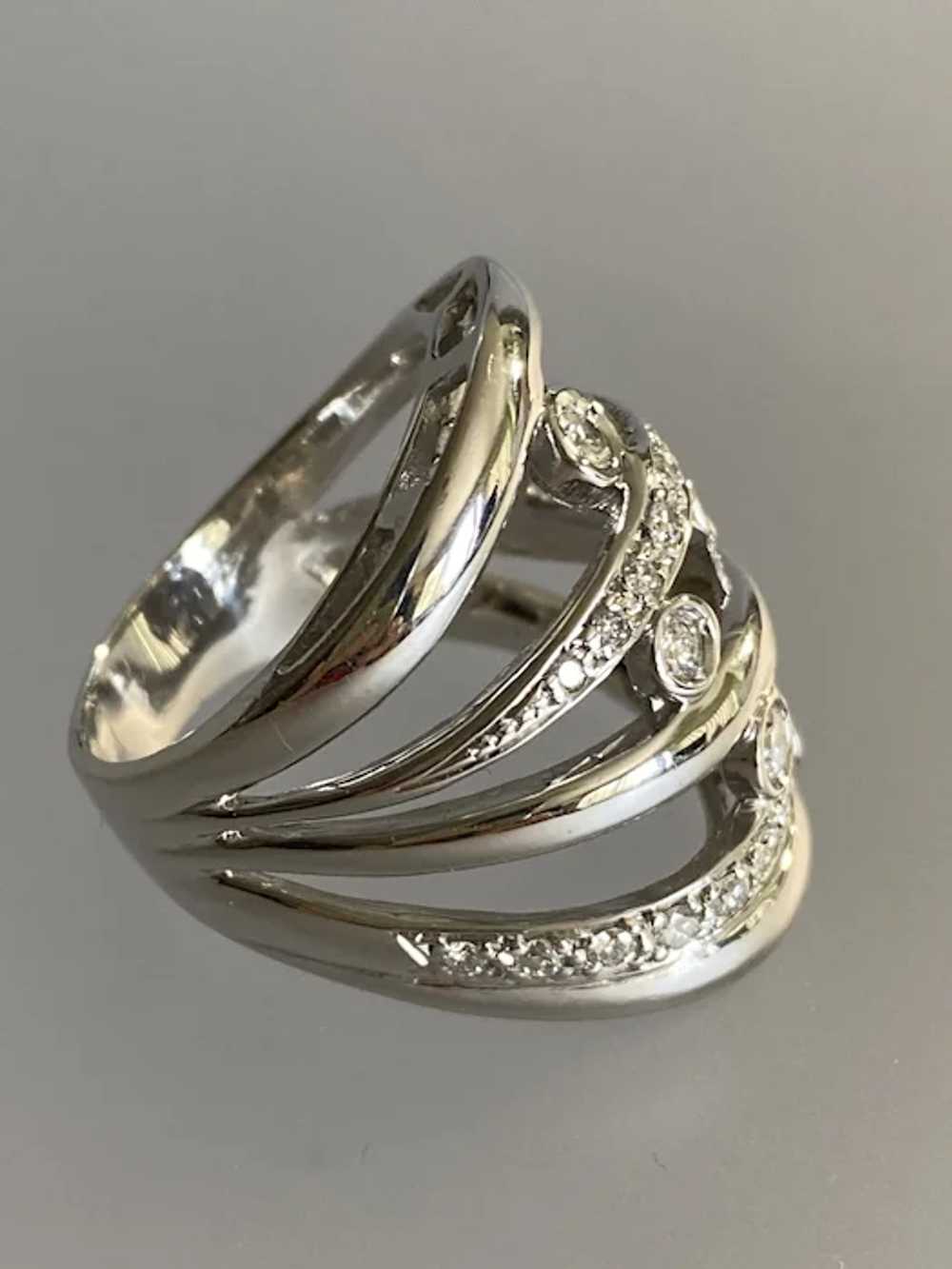 14K White Gold Asymmetrical Diamond Ring - image 5