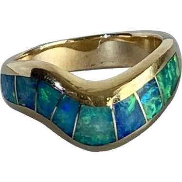 RESERVED for D. /11g Navajo Leo Yazzie 14K Gold Ring Mediterranean Coral  Plus Opal Inlay