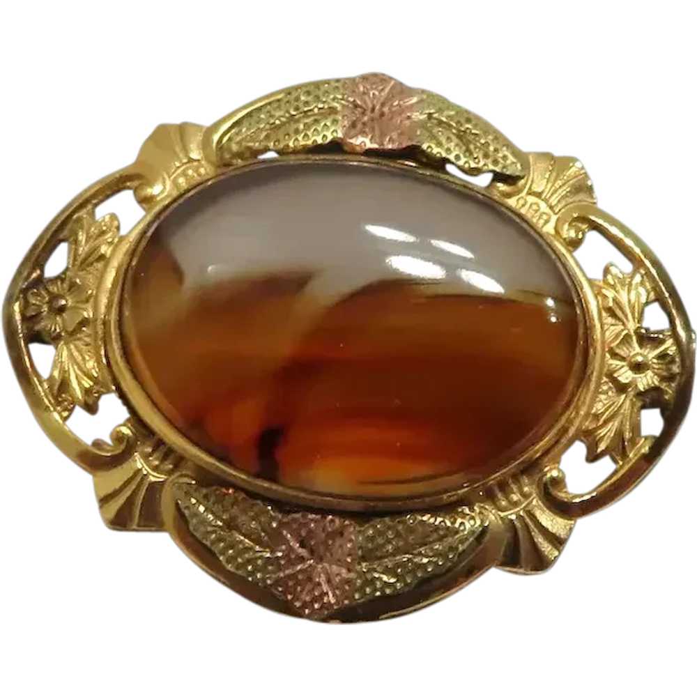 Early 20th Century Tri Colored Gold Filled Agate … - image 1