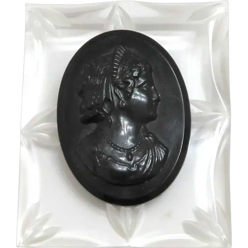 C. 1930's Clear and Back Lucite Cameo Brooch - image 1