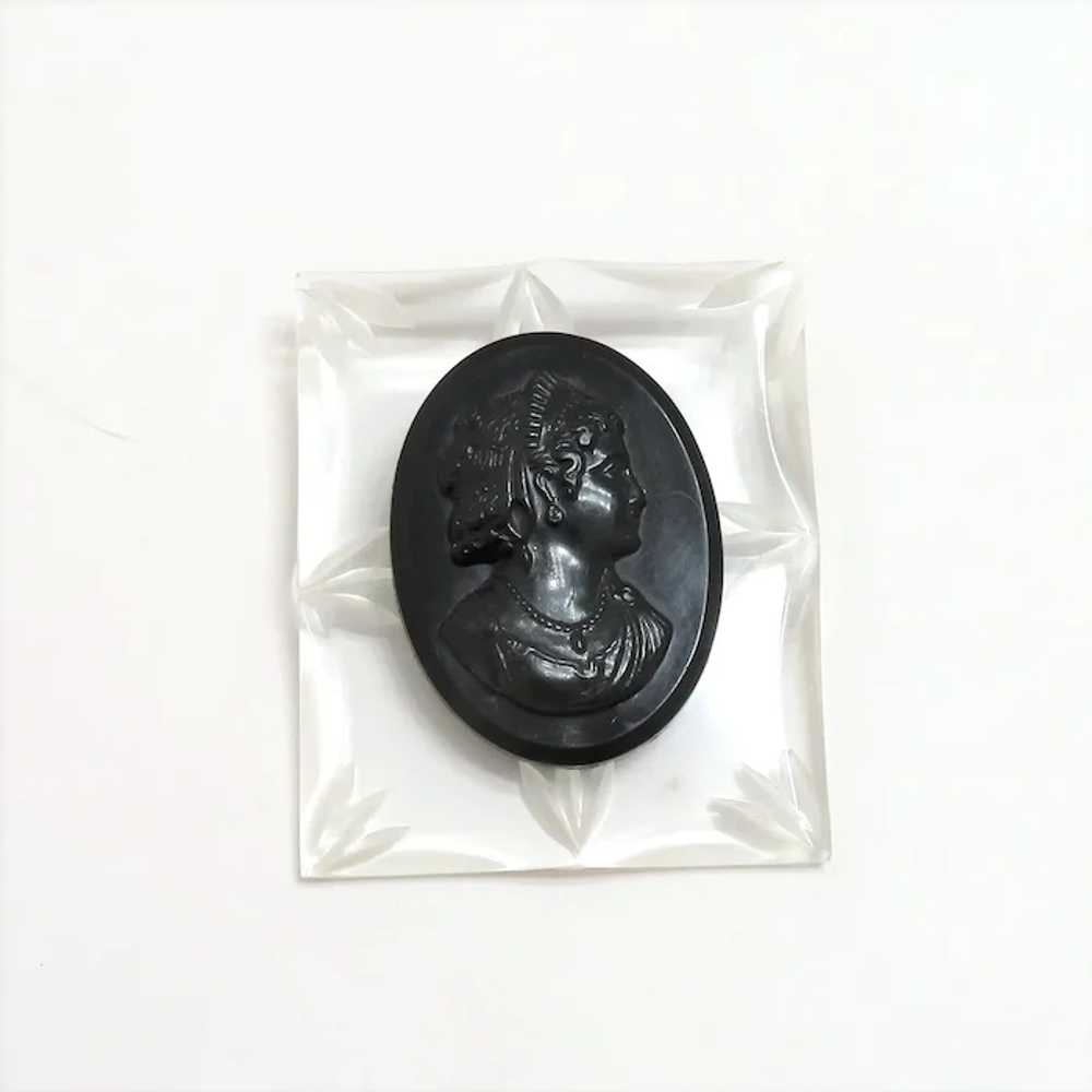 C. 1930's Clear and Back Lucite Cameo Brooch - image 3