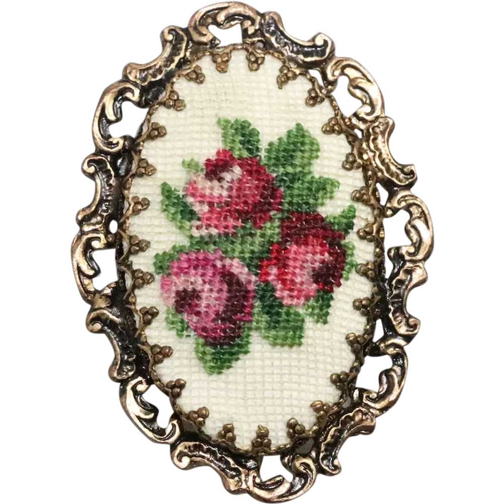 Gold Plated Crochet Rose Brooch - image 1