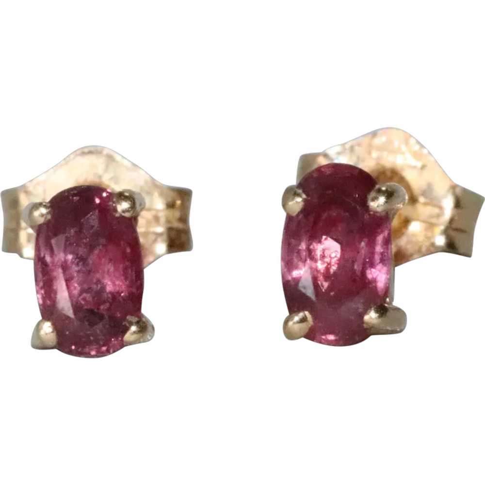 14K Yellow Gold .50 CT Oval Cut Ruby Earrings - image 1