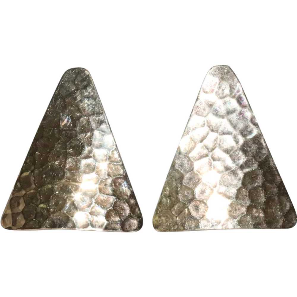 14K Yellow Gold Triangular Hammered Finish Earrin… - image 1