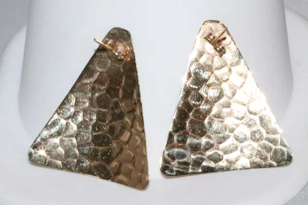 14K Yellow Gold Triangular Hammered Finish Earrin… - image 2