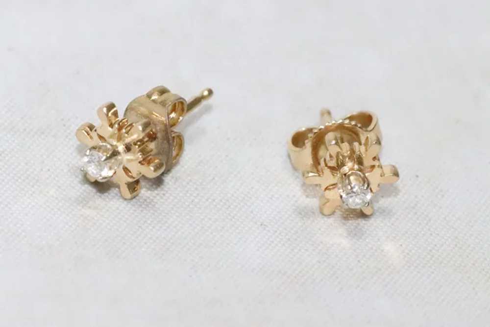 14K Yellow Gold Diamond SnowFlake Stud Earrings - image 2