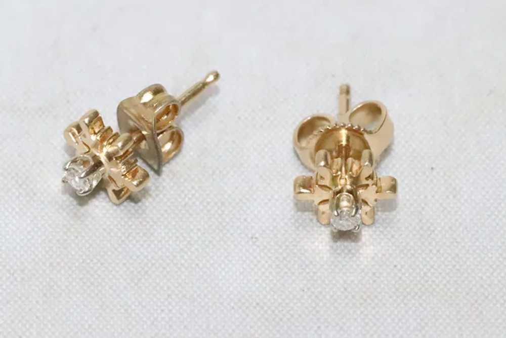 14K Yellow Gold Diamond SnowFlake Stud Earrings - image 3